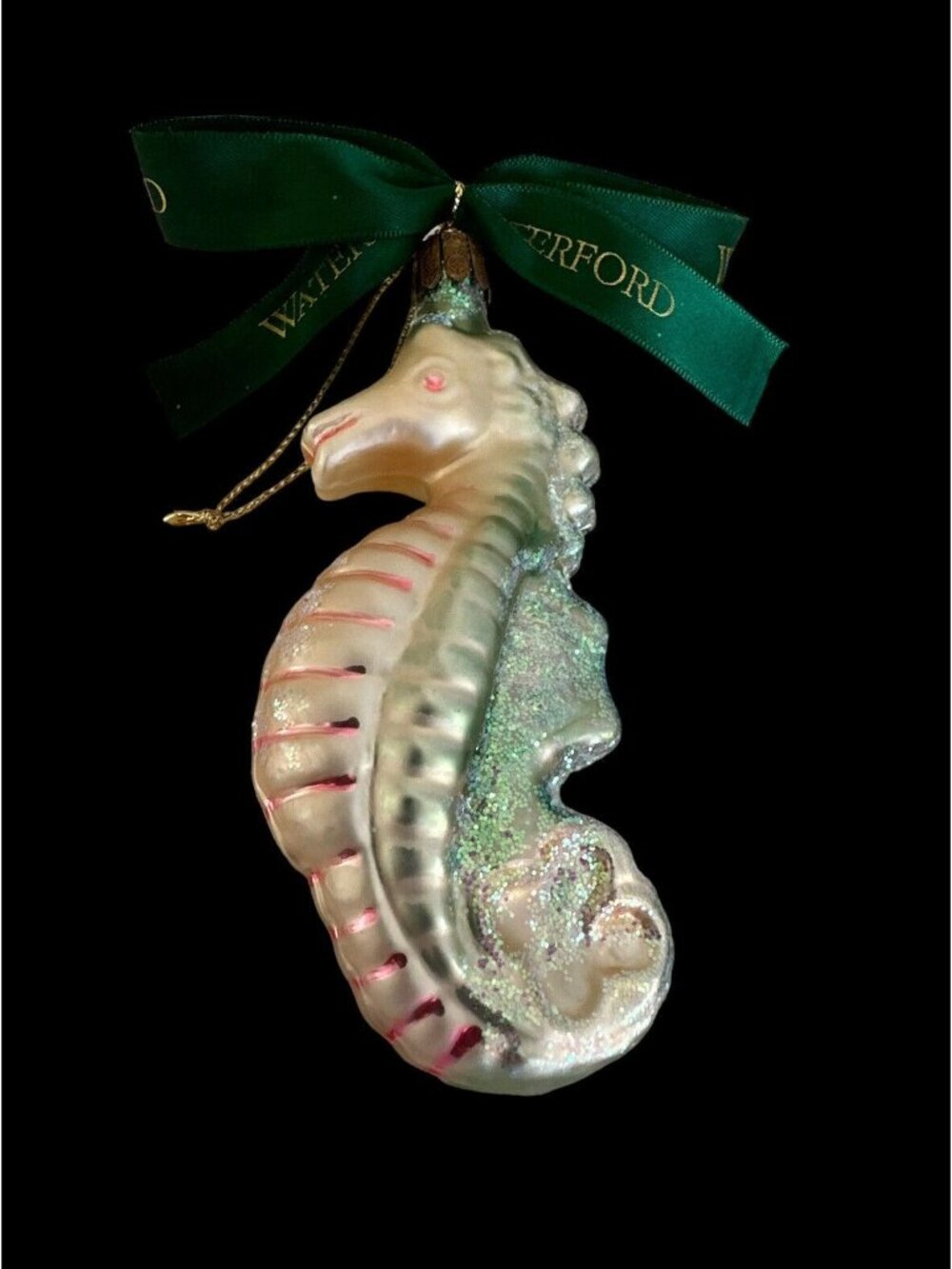 Waterford Holiday Heirlooms Seahorse Blown Glass Ornament Green Bow